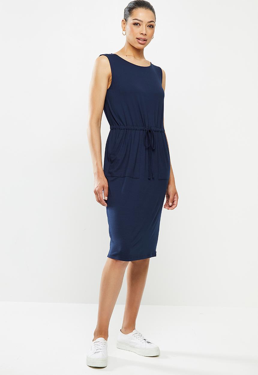 edit - Drawstring pocket detail knit midi - navy blue