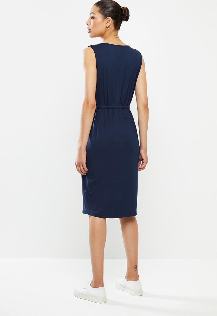 edit - Drawstring pocket detail knit midi - navy blue