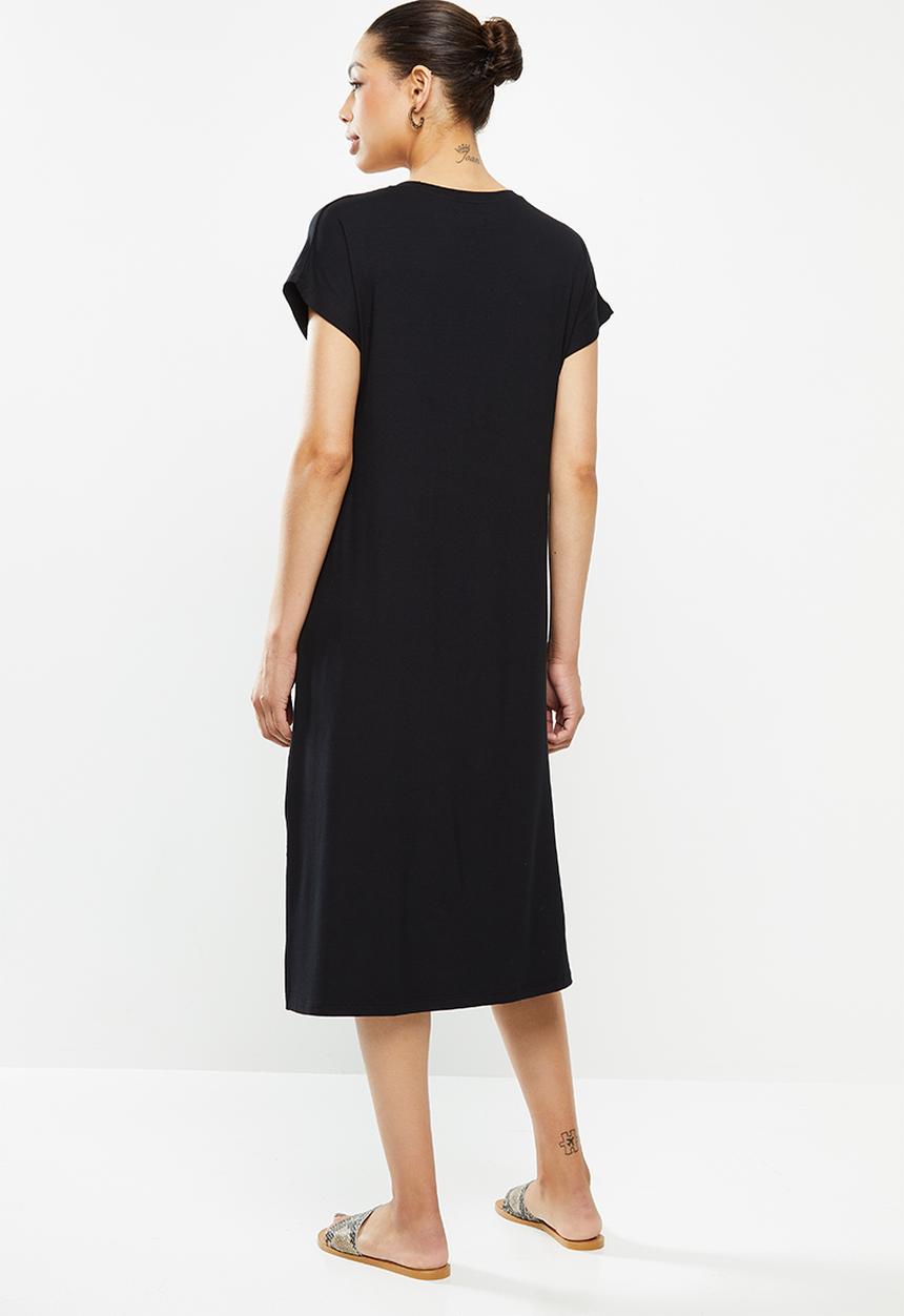 edit - V-neck slit column midi - black