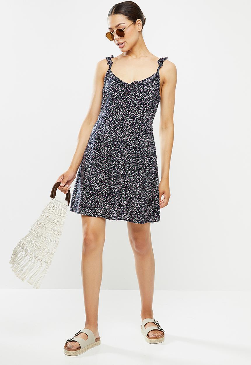 Cotton On - Woven quinn ruffle strap mini dress - navy
