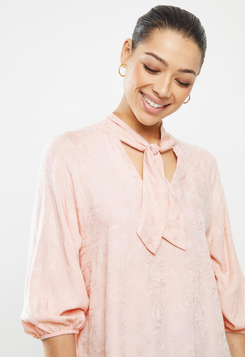 edit - Jacquard tie front blouse - blush
