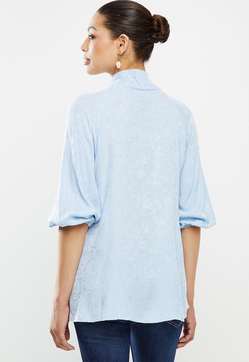 edit - Jacquard tie front blouse - blue
