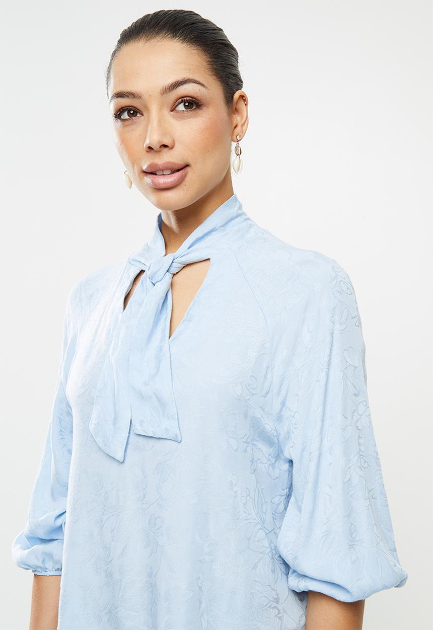 edit - Jacquard tie front blouse - blue