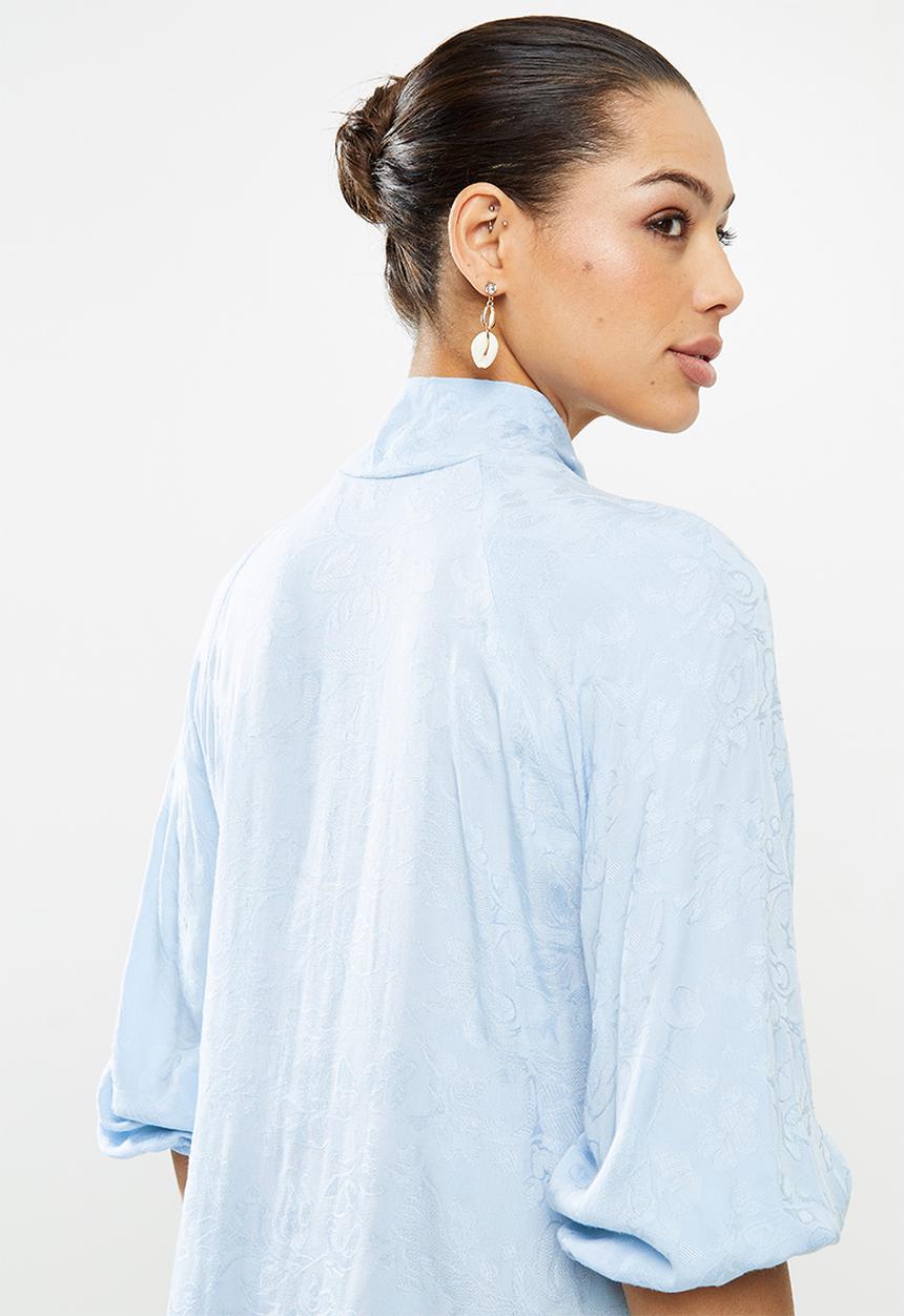 edit - Jacquard tie front blouse - blue