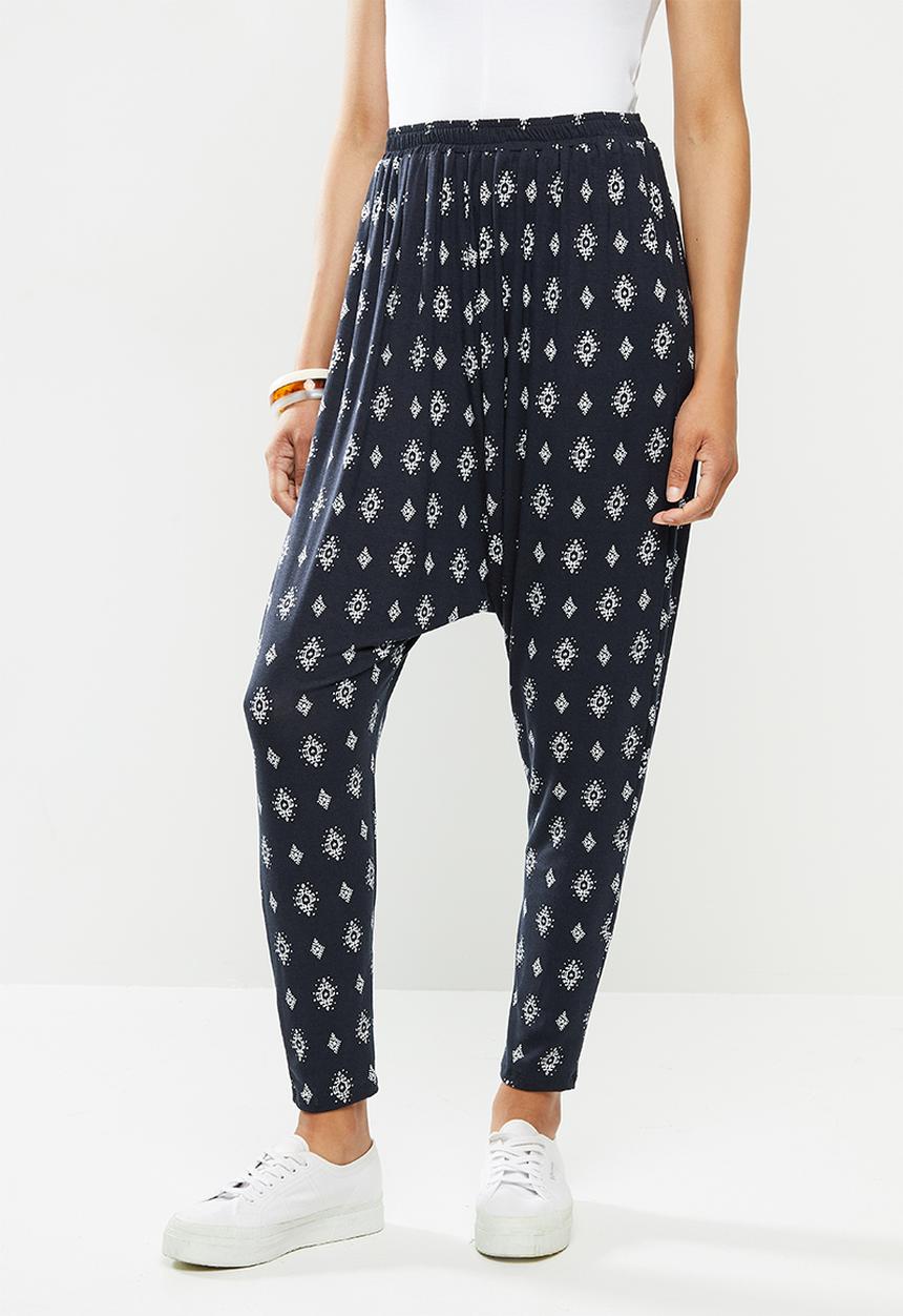 edit - Printed viscose knit harem pant - navy