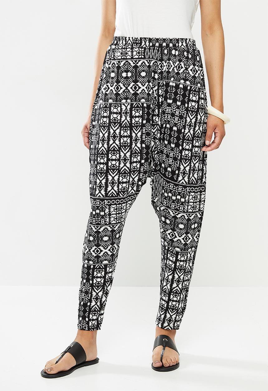 edit - Printed viscose knit harem pant - black aztec