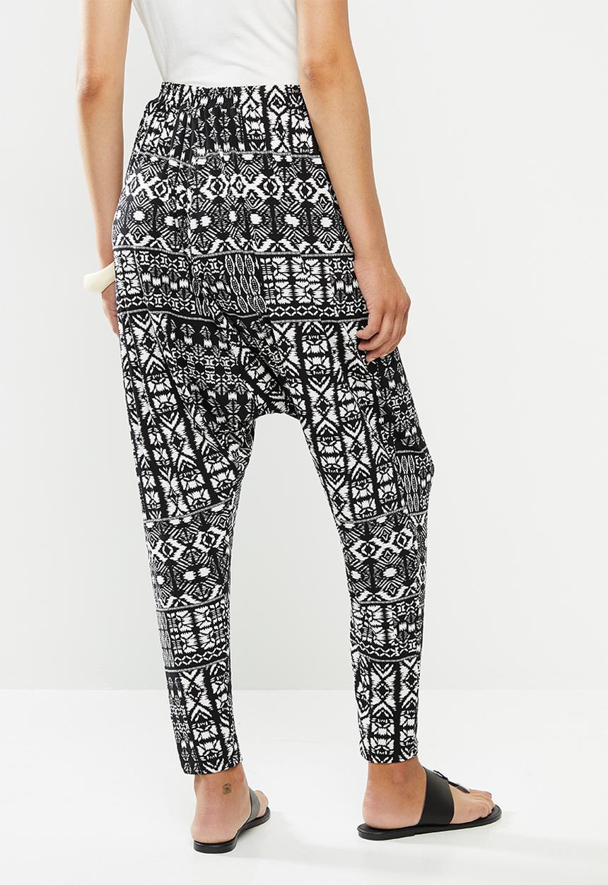 edit - Printed viscose knit harem pant - black aztec