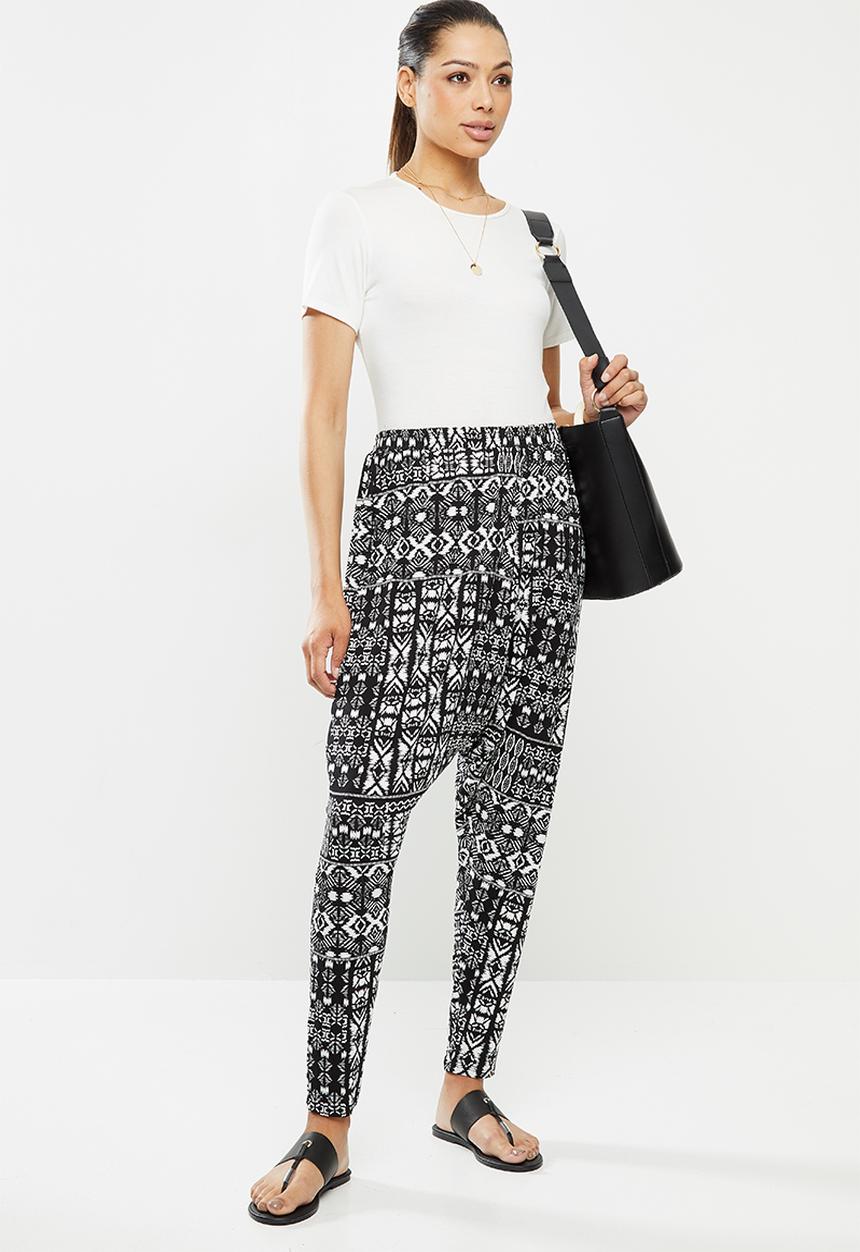 edit - Printed viscose knit harem pant - black aztec