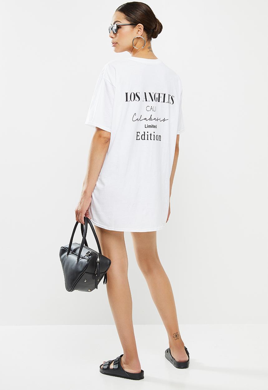 Missguided - Oversized tshirt dress short sleeve LA -white
