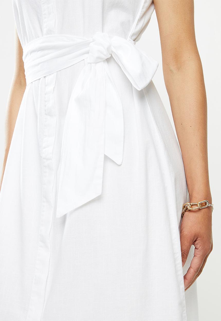 edit - Belted cotton shirt dress - milk