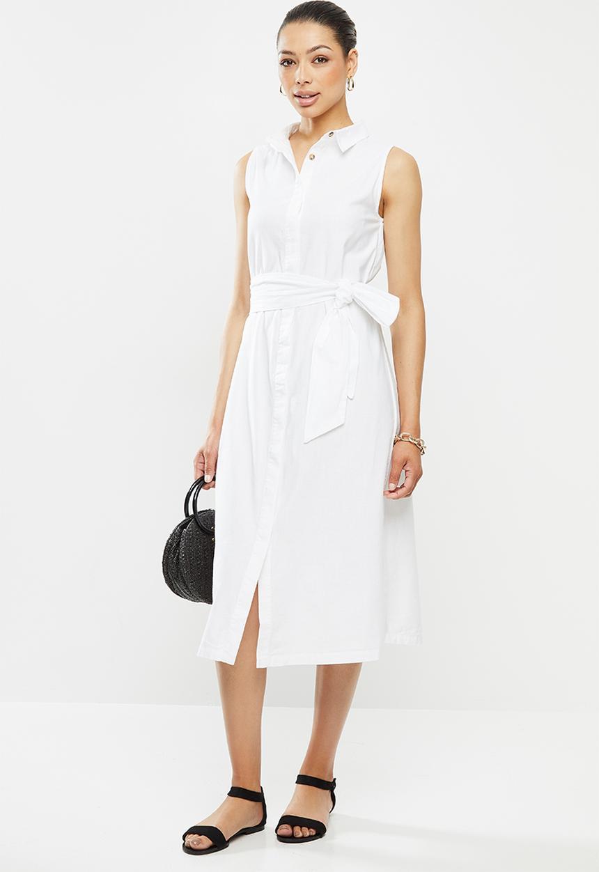 edit - Belted cotton shirt dress - milk