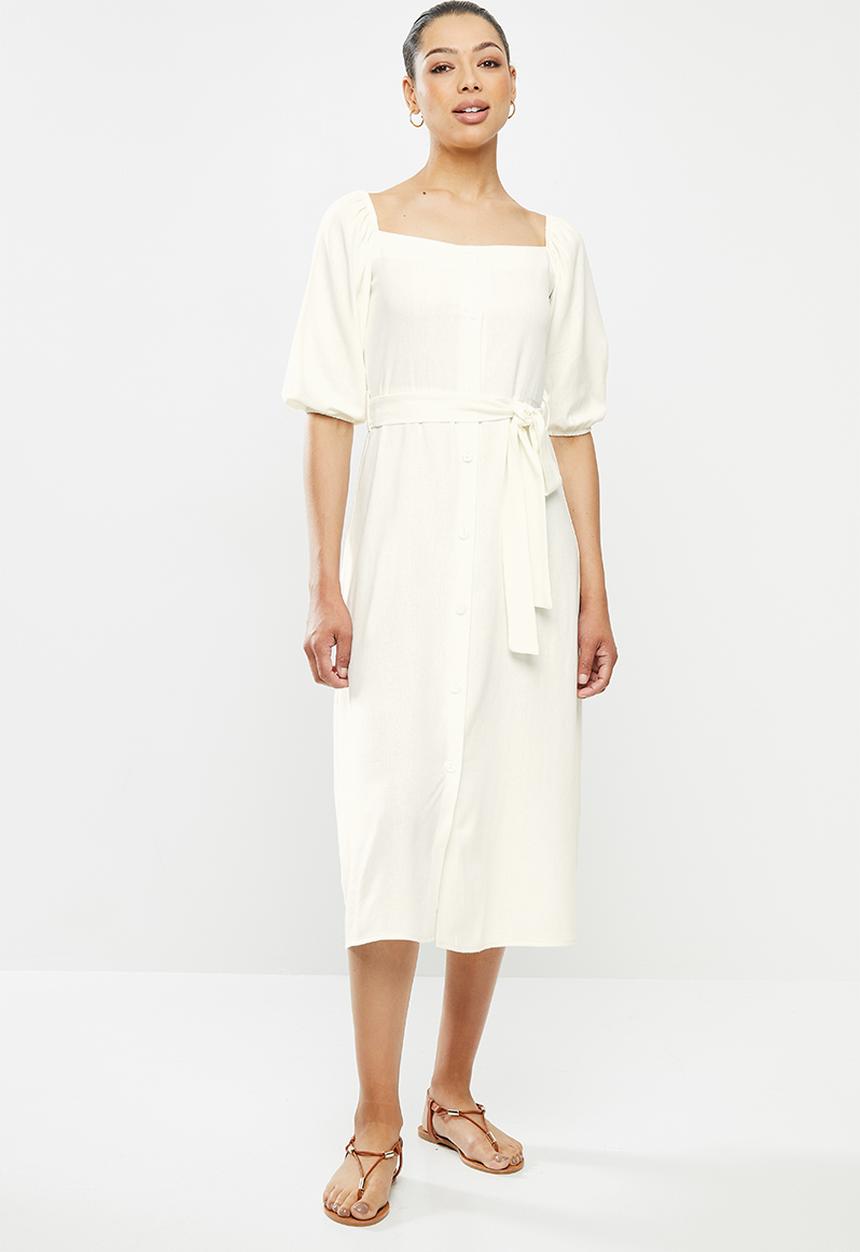 edit - Linen viscose square neck button down dress - milk