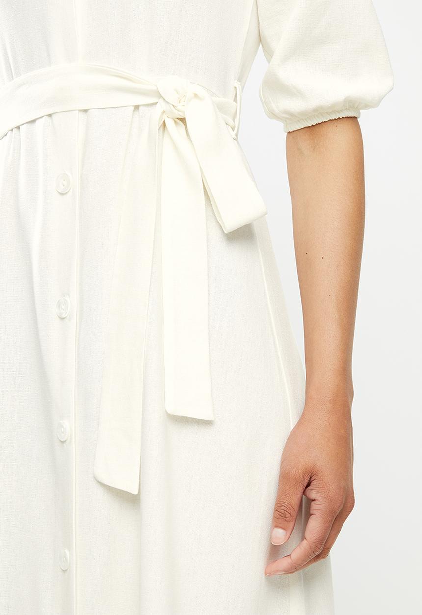 edit - Linen viscose square neck button down dress - milk