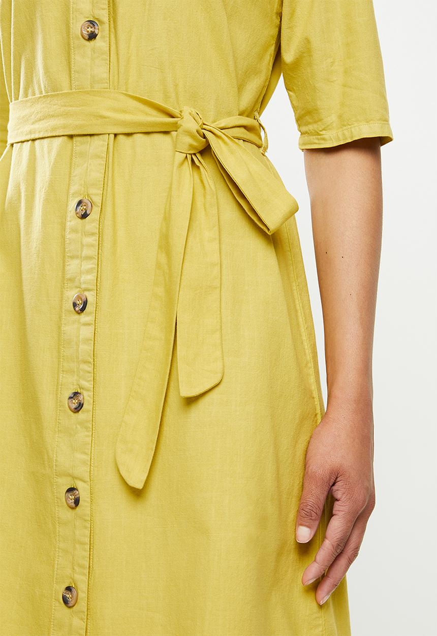 edit - Cotton button through belted midi dress - ochre yellow