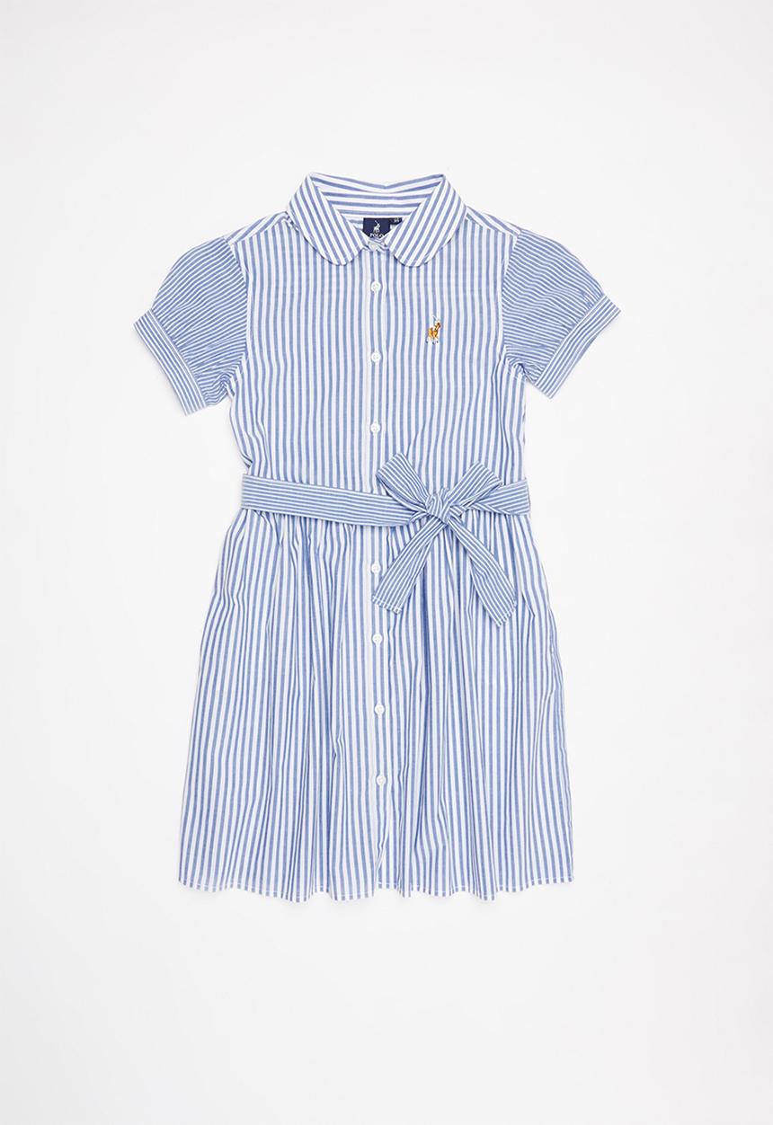 POLO - Girls isla pattern blocked striped dress - blue