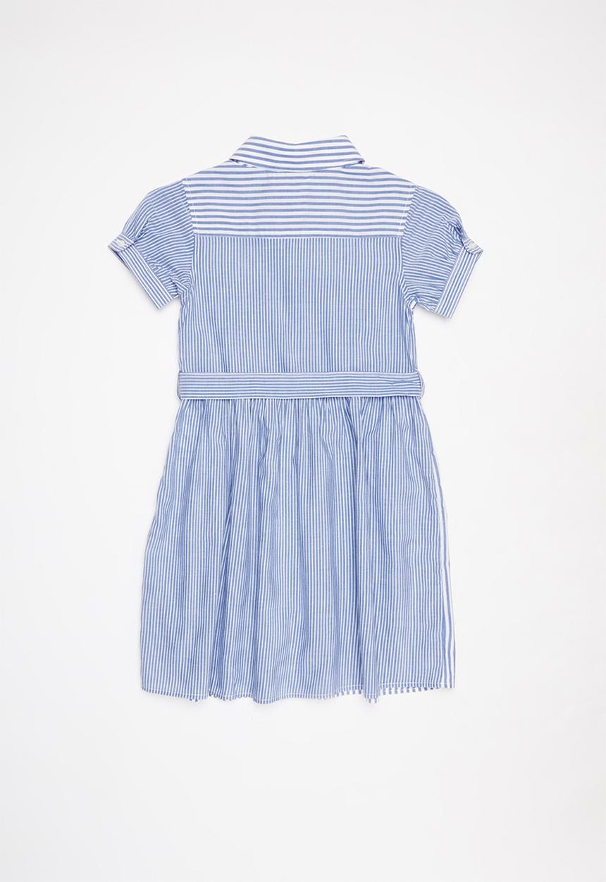 POLO - Girls isla pattern blocked striped dress - blue