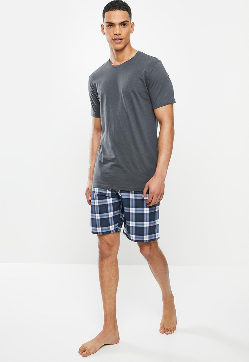Superbalist - Scoop neck tee & woven shorts sleep set - blue & white