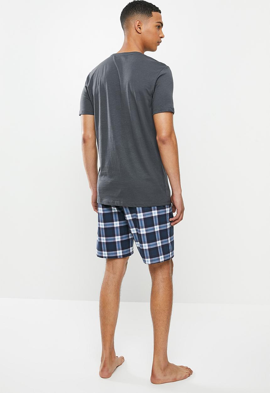 Superbalist - Scoop neck tee & woven shorts sleep set - blue & white