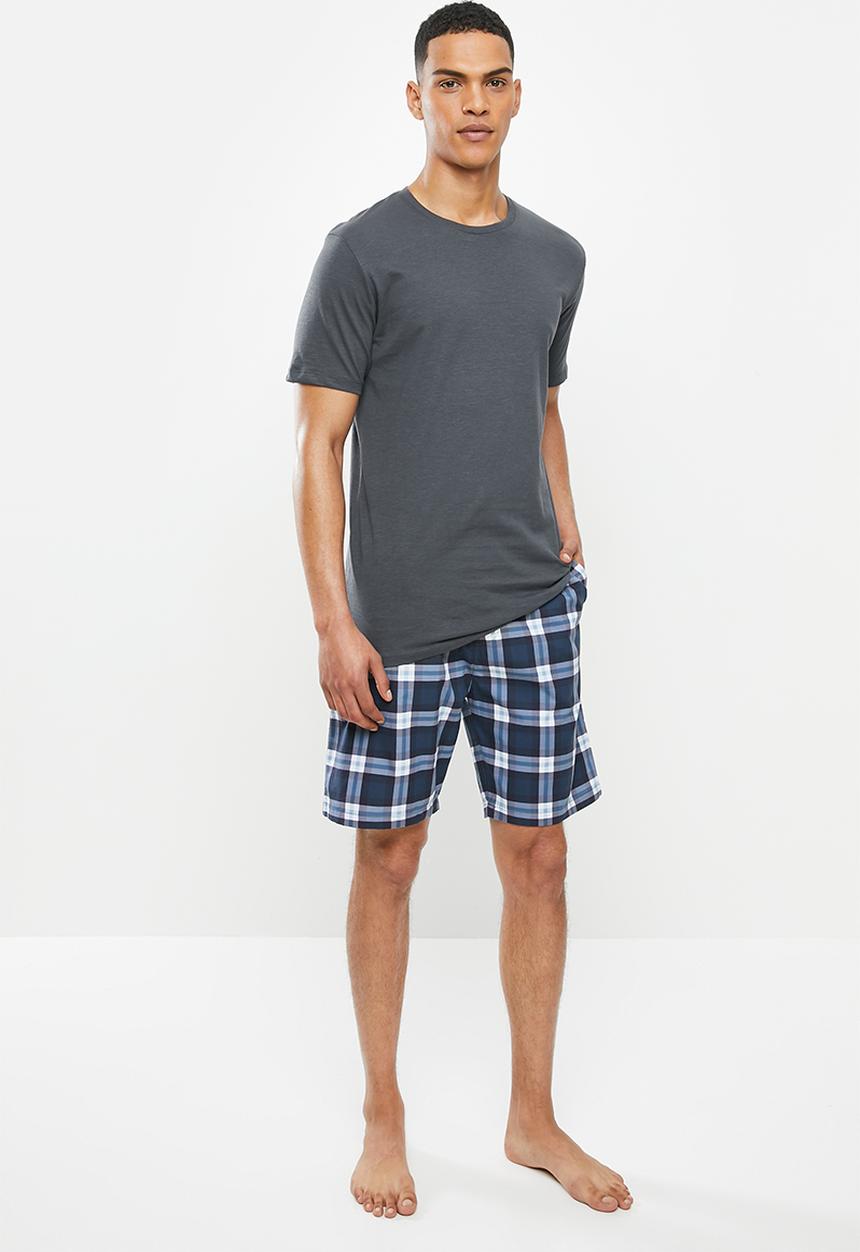 Superbalist - Scoop neck tee & woven shorts sleep set - blue & white