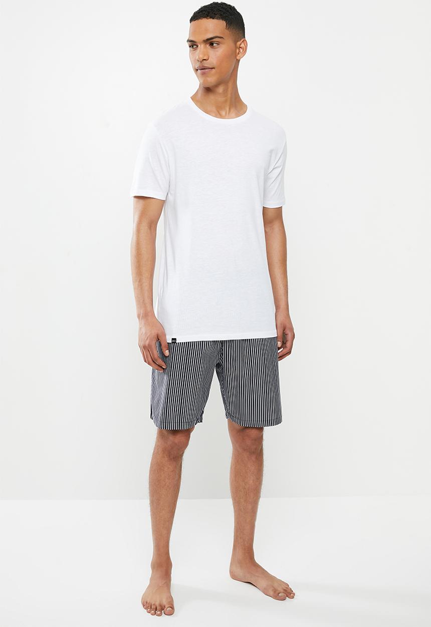 Superbalist - Scoop neck tee & woven shorts sleep set - white & navy