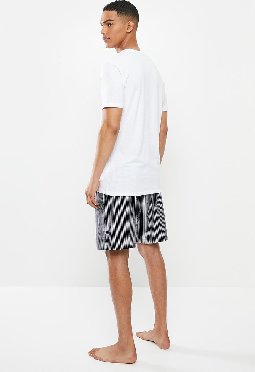 Superbalist - Scoop neck tee & woven shorts sleep set - white & navy