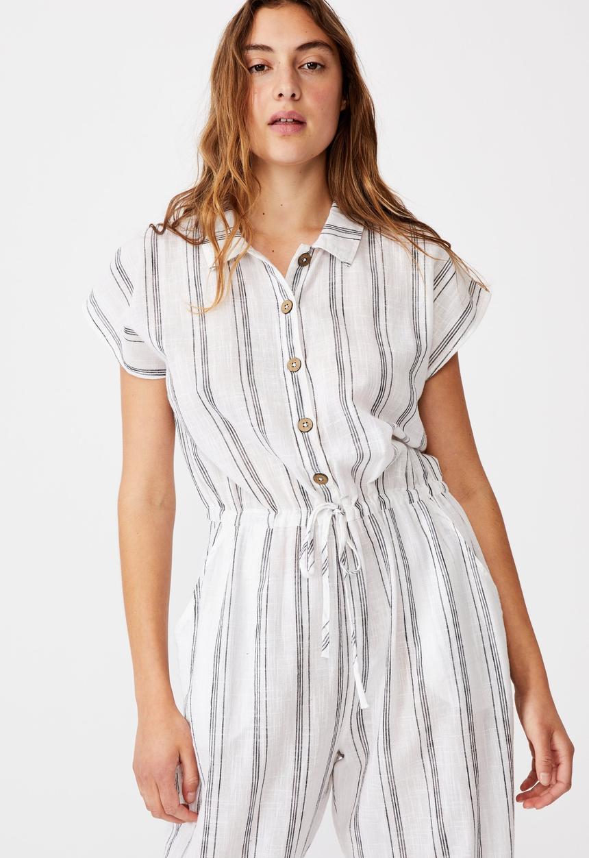 Cotton On - Woven Jasmine utility jumpsuit - white & black 