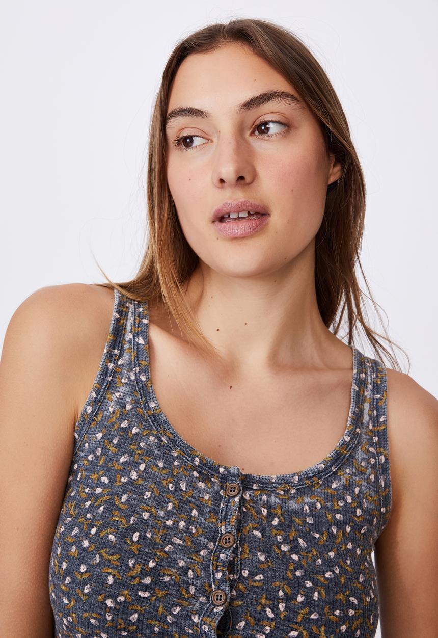 Cotton On - Waffle bed time tank - navy