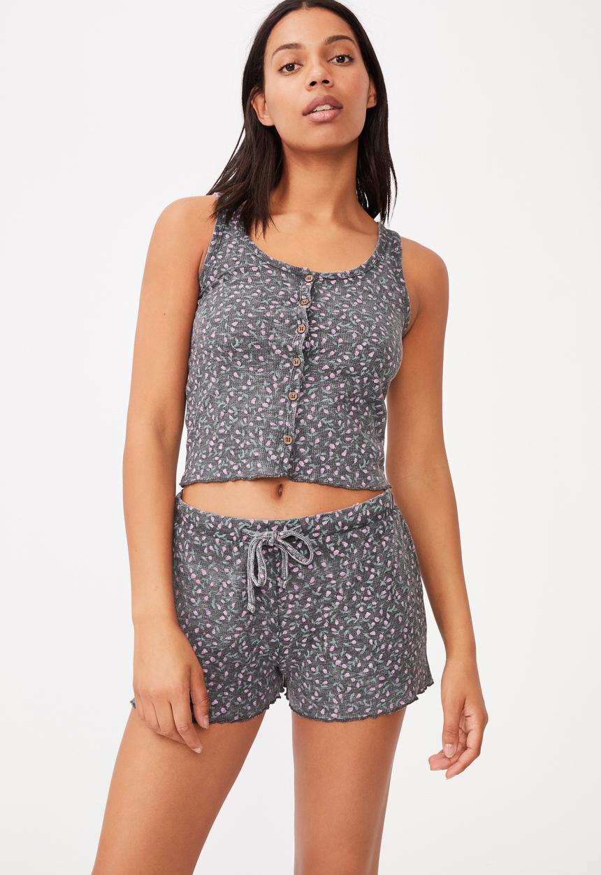 Cotton On - Waffle bed time tank - charcoal
