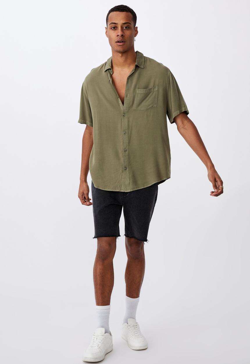Cotton On - Cuban short sleeve shirt - washed khaki