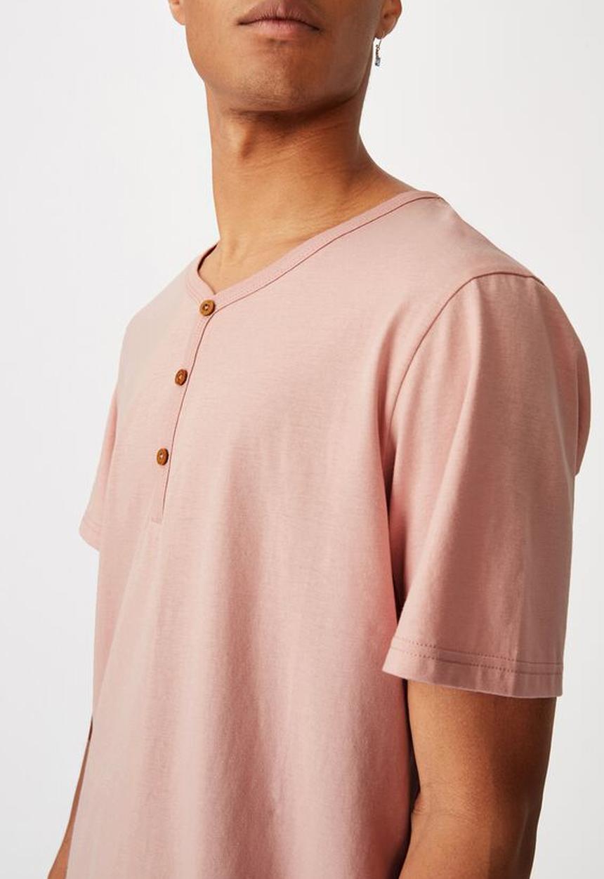 Cotton On - Essential henley T-shirt - dirty pink