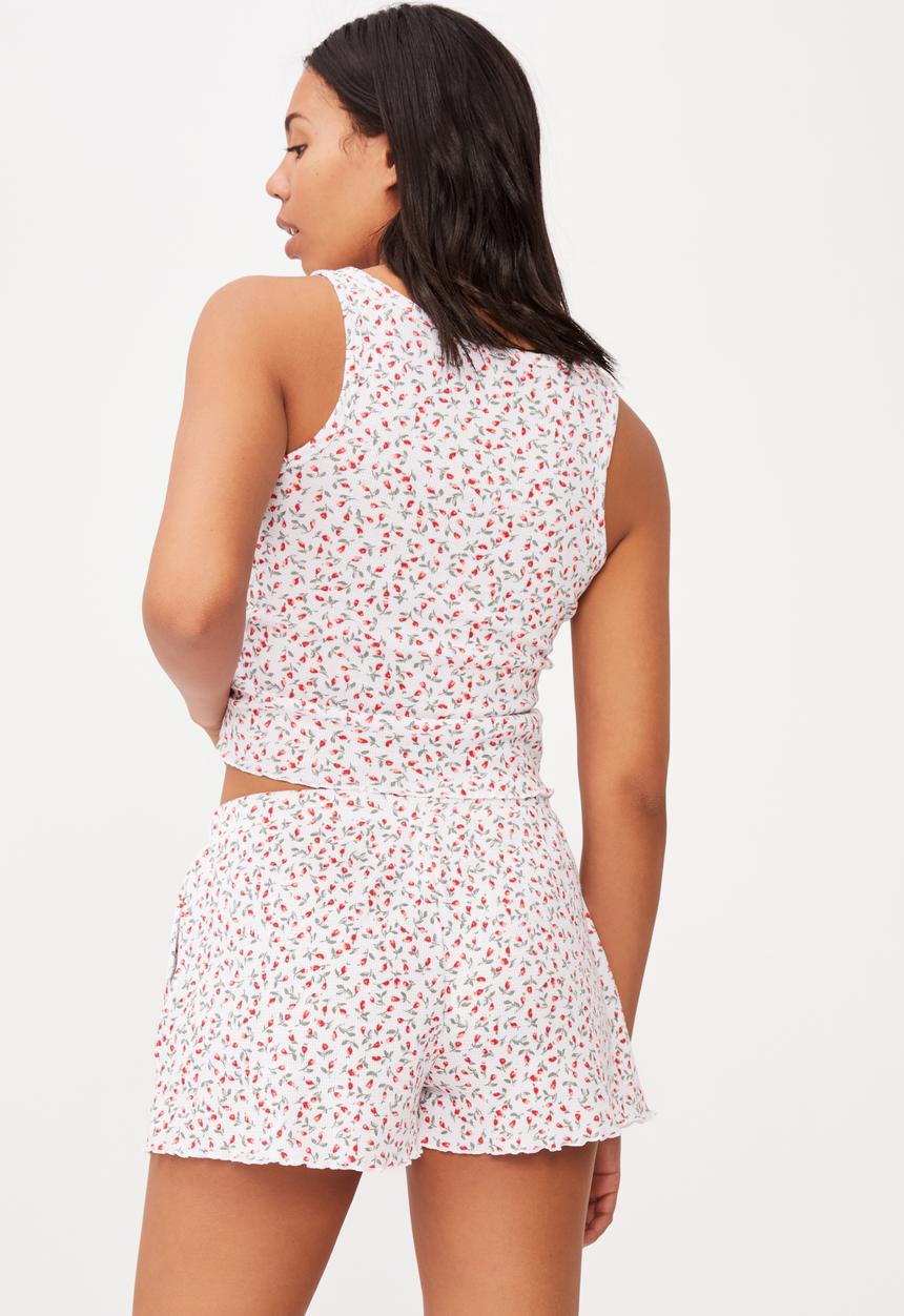 Cotton On - Waffle bed time short - white & red 