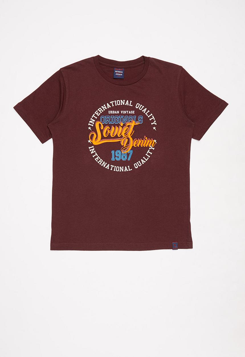 SOVIET - Boys short sleeve logo tee - burgundy
