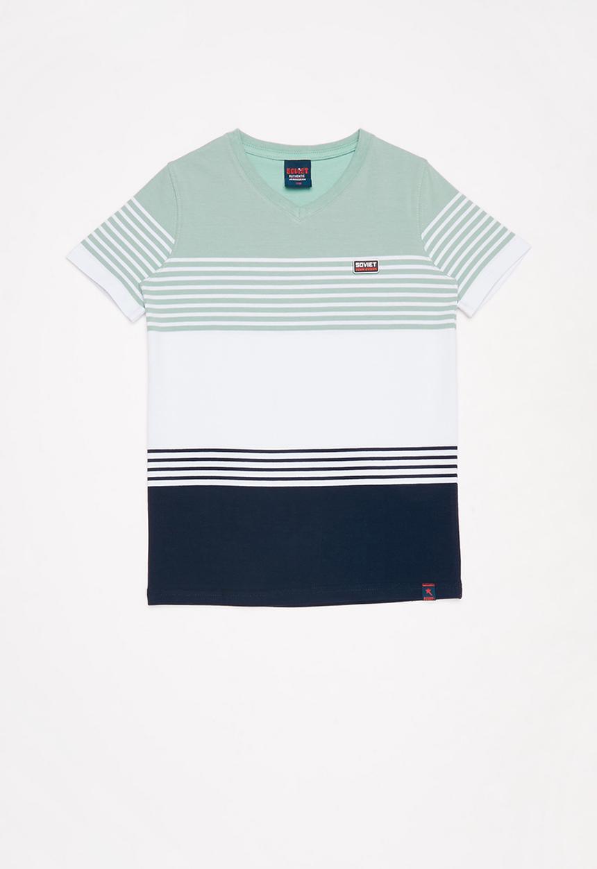 SOVIET - V-neck yarn dye stripe tee - multi 