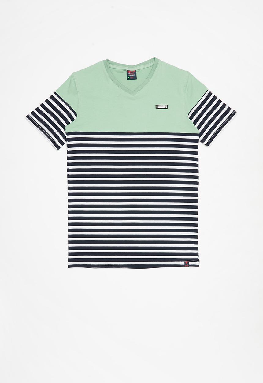 SOVIET - V-neck yarn dye stripe tee - biscay blue