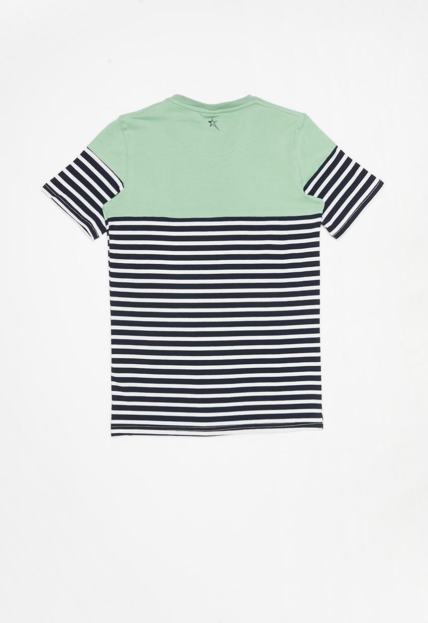 SOVIET - V-neck yarn dye stripe tee - biscay blue