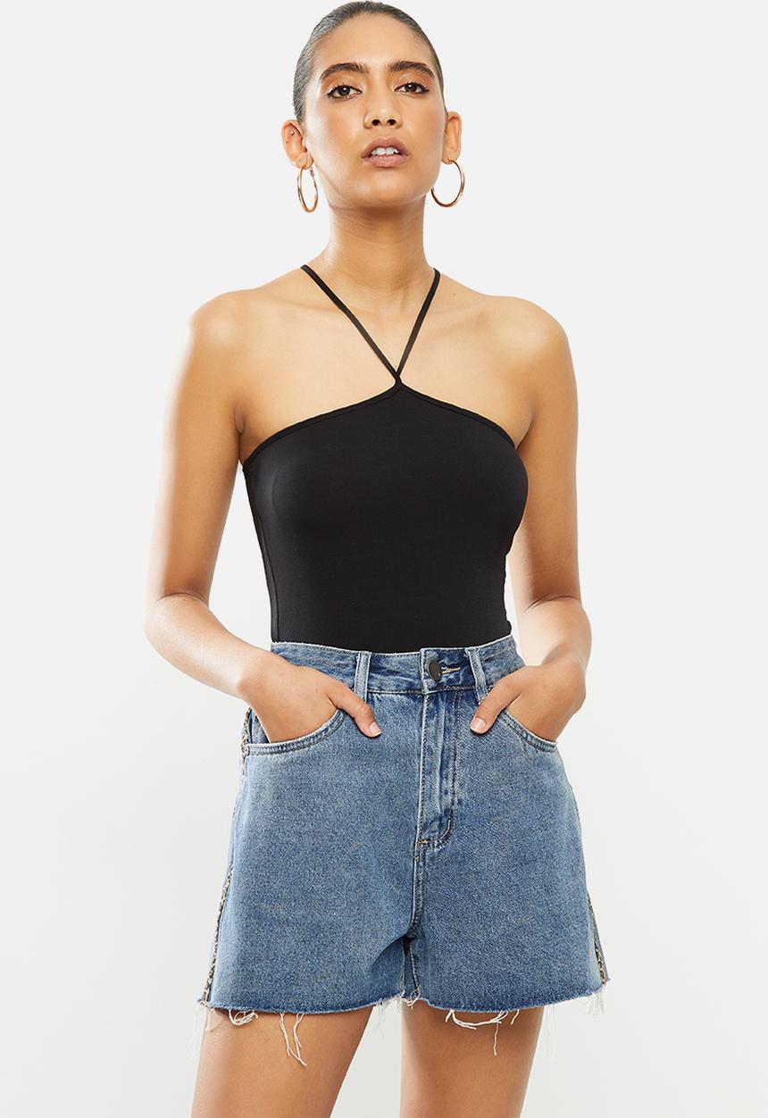 Blake - Halter neck bon bon bodysuit - black
