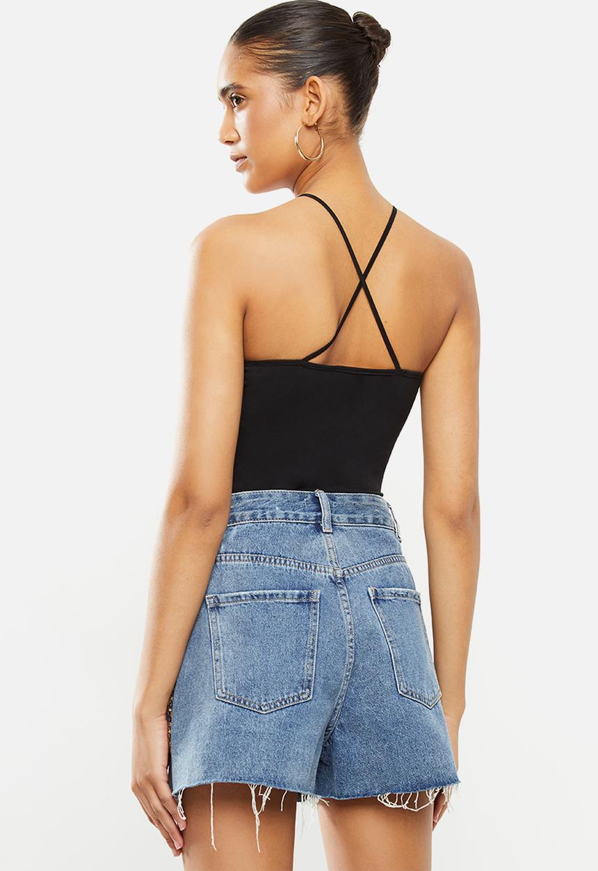 Blake - Halter neck bon bon bodysuit - black