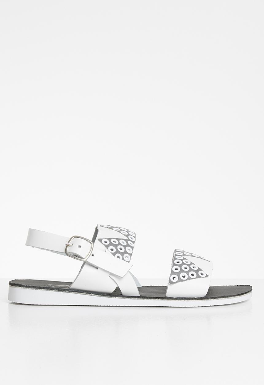 iFELE - Zulu crown leather sandal - white & grey