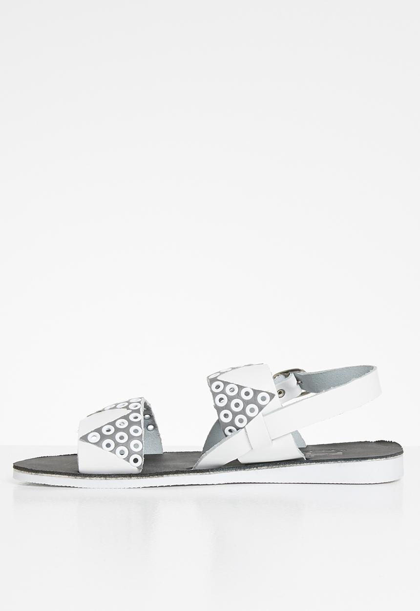 iFELE - Zulu crown leather sandal - white & grey