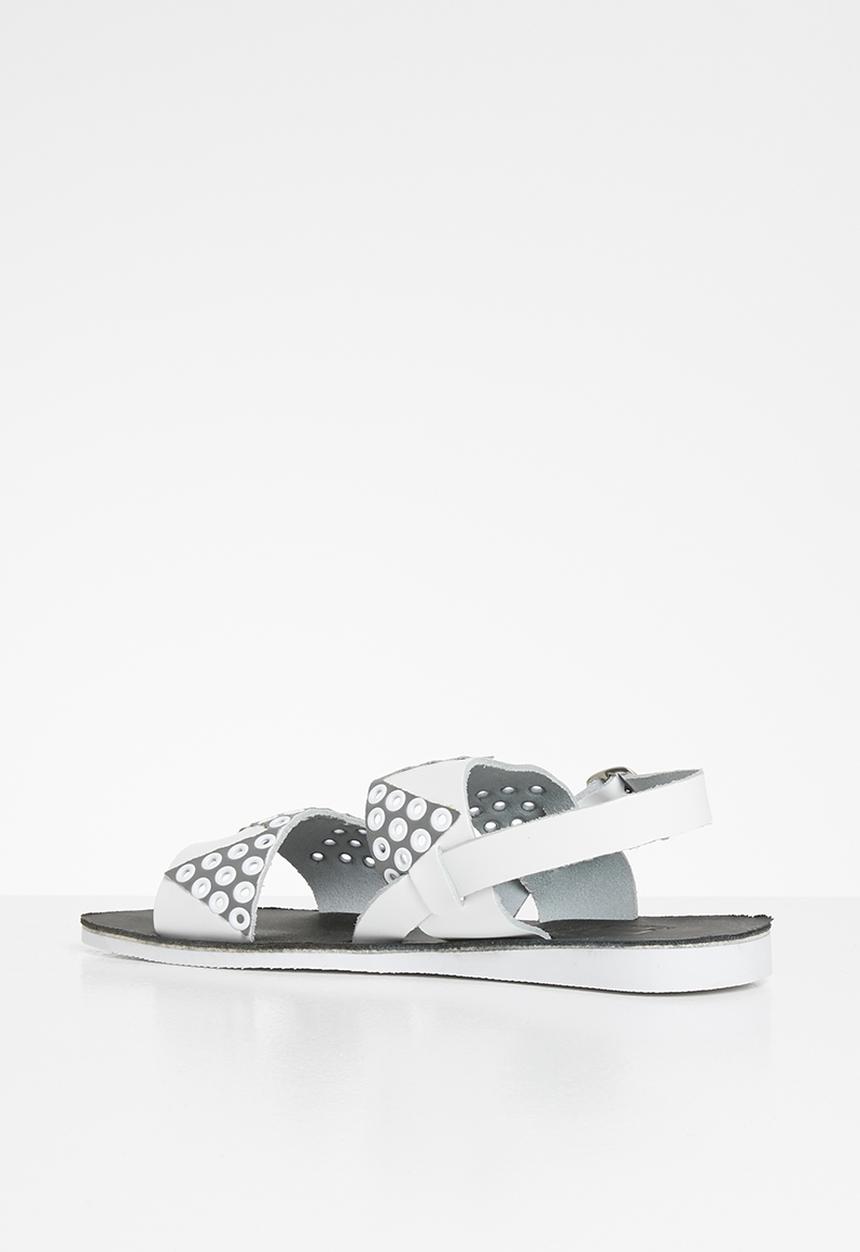 iFELE - Zulu crown leather sandal - white & grey