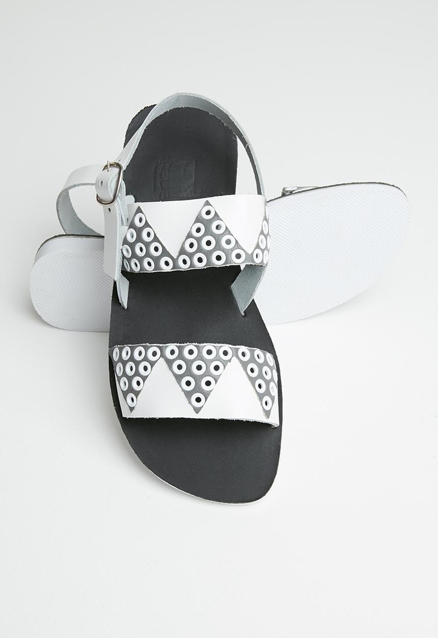 iFELE - Zulu crown leather sandal - white & grey