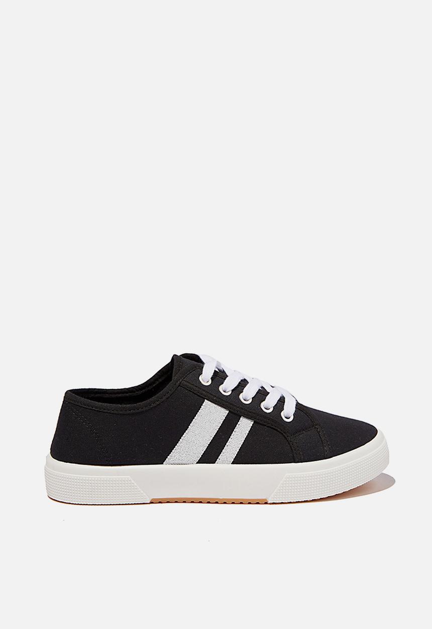 Cotton On - Lisa lace up plimsoll - black 