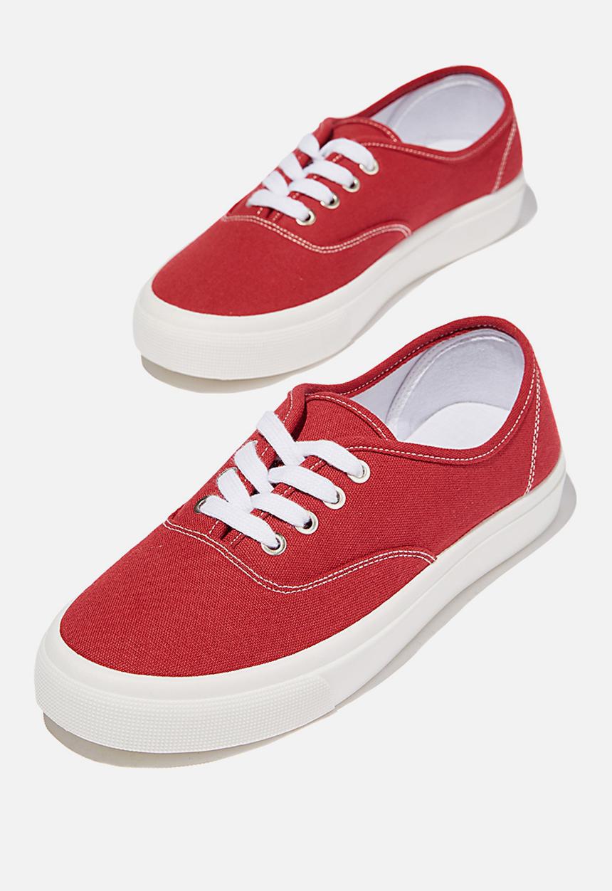 Cotton On - Jamie lace up plimsoll - red