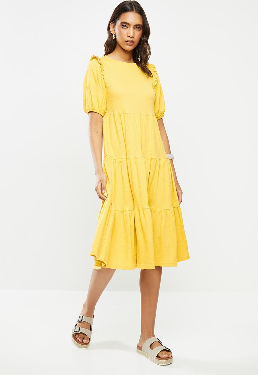 Me&B - Knit tiered dress with frill detail - yellow