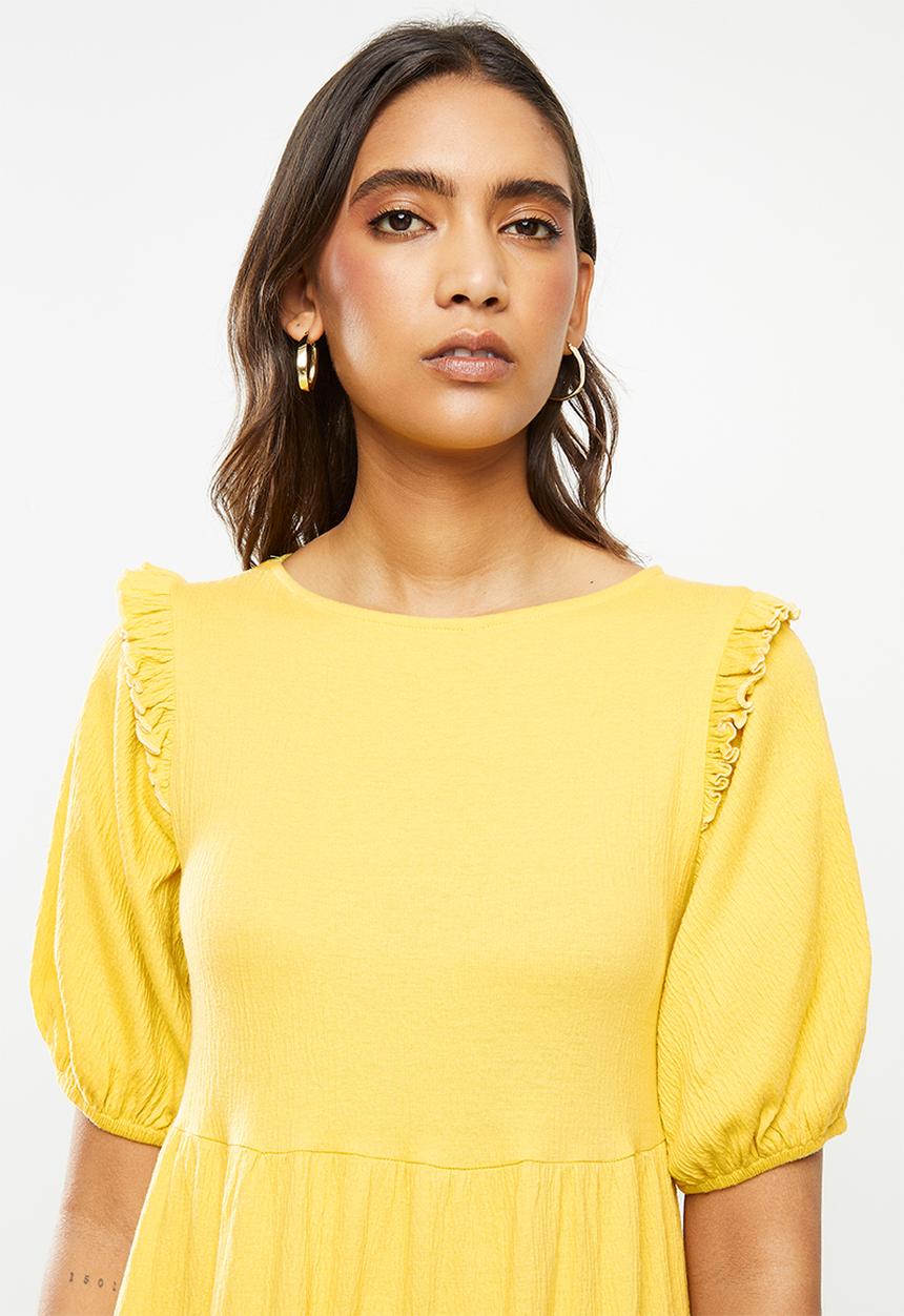 Me&B - Knit tiered dress with frill detail - yellow