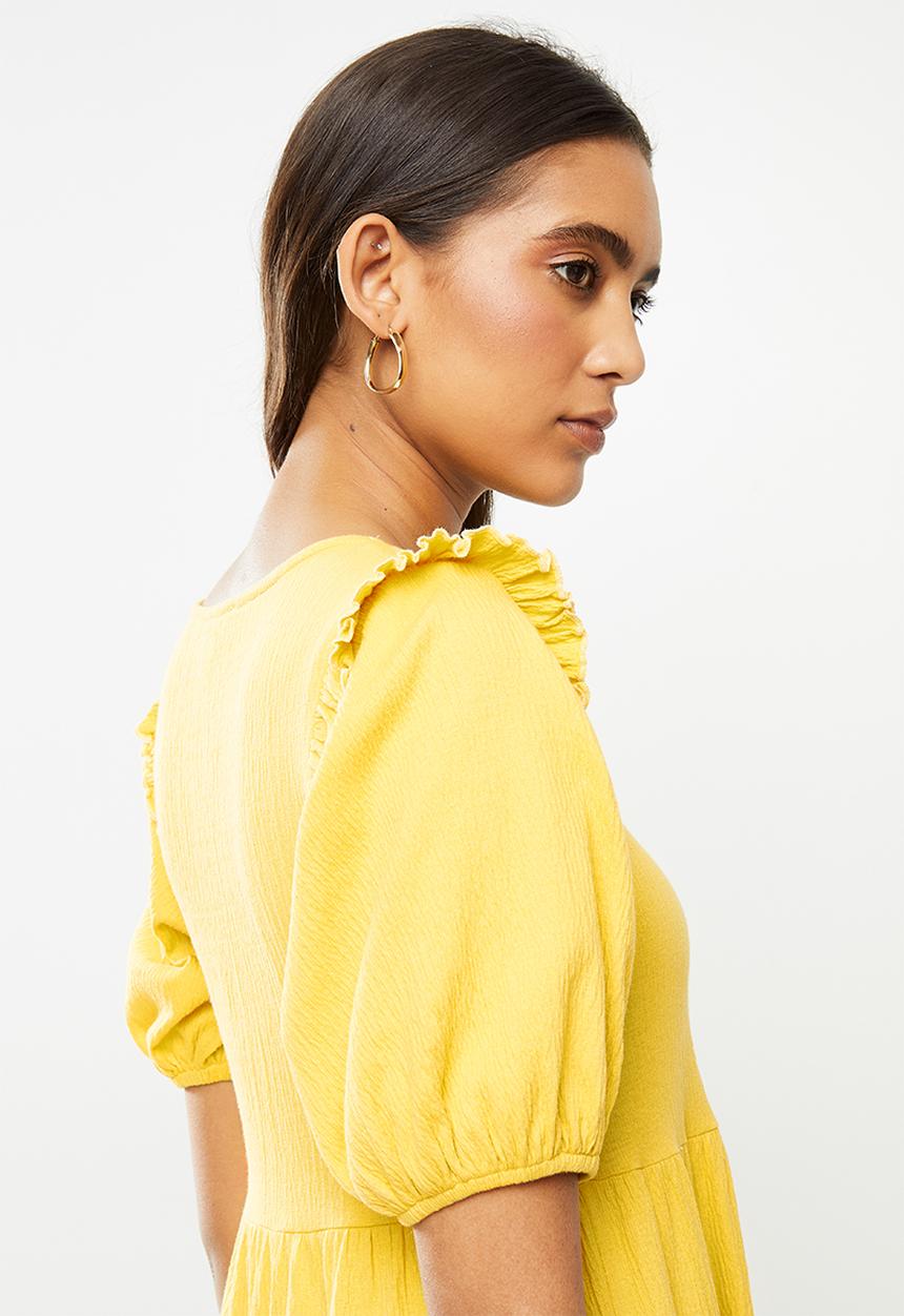 Me&B - Knit tiered dress with frill detail - yellow