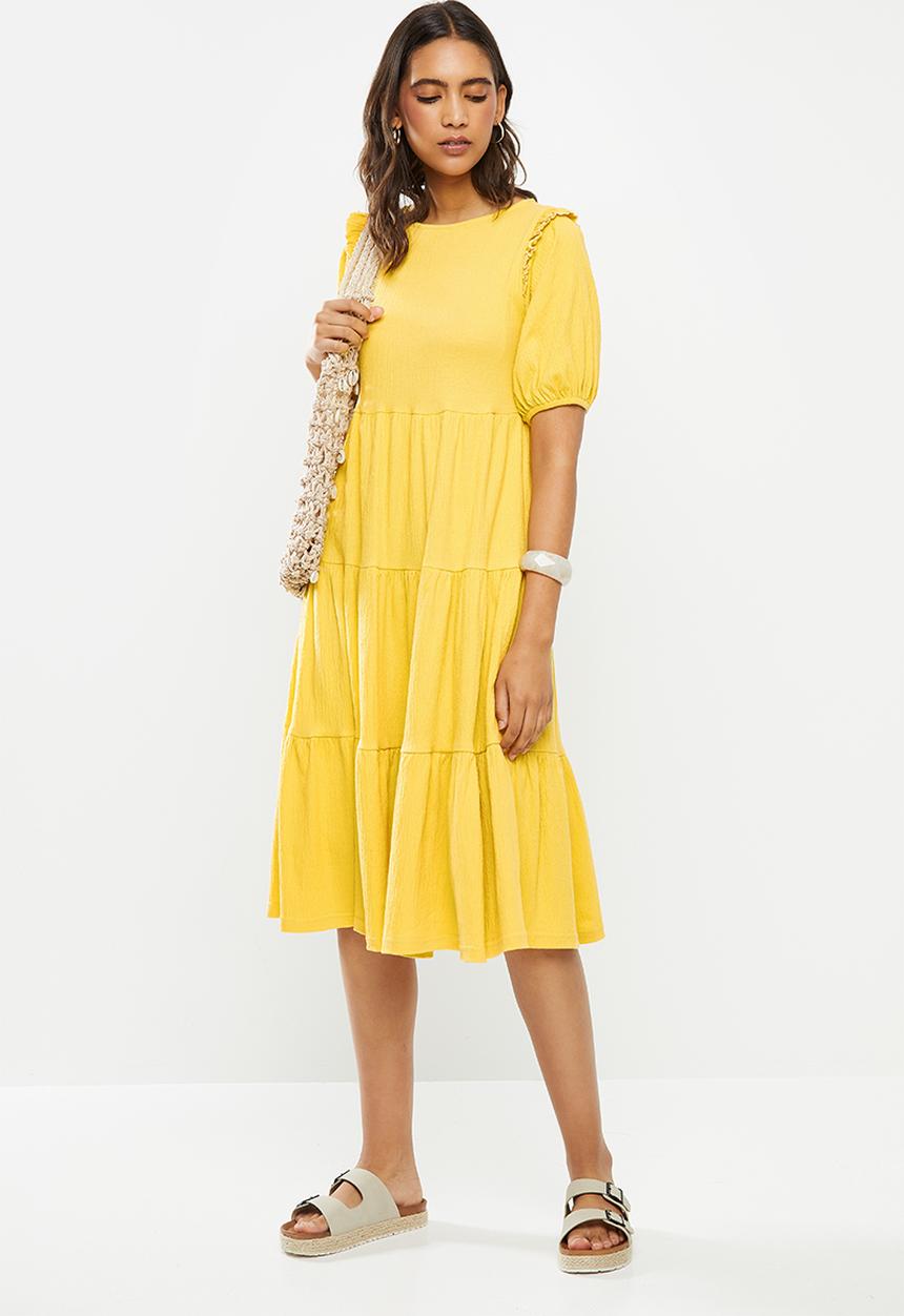 Me&B - Knit tiered dress with frill detail - yellow