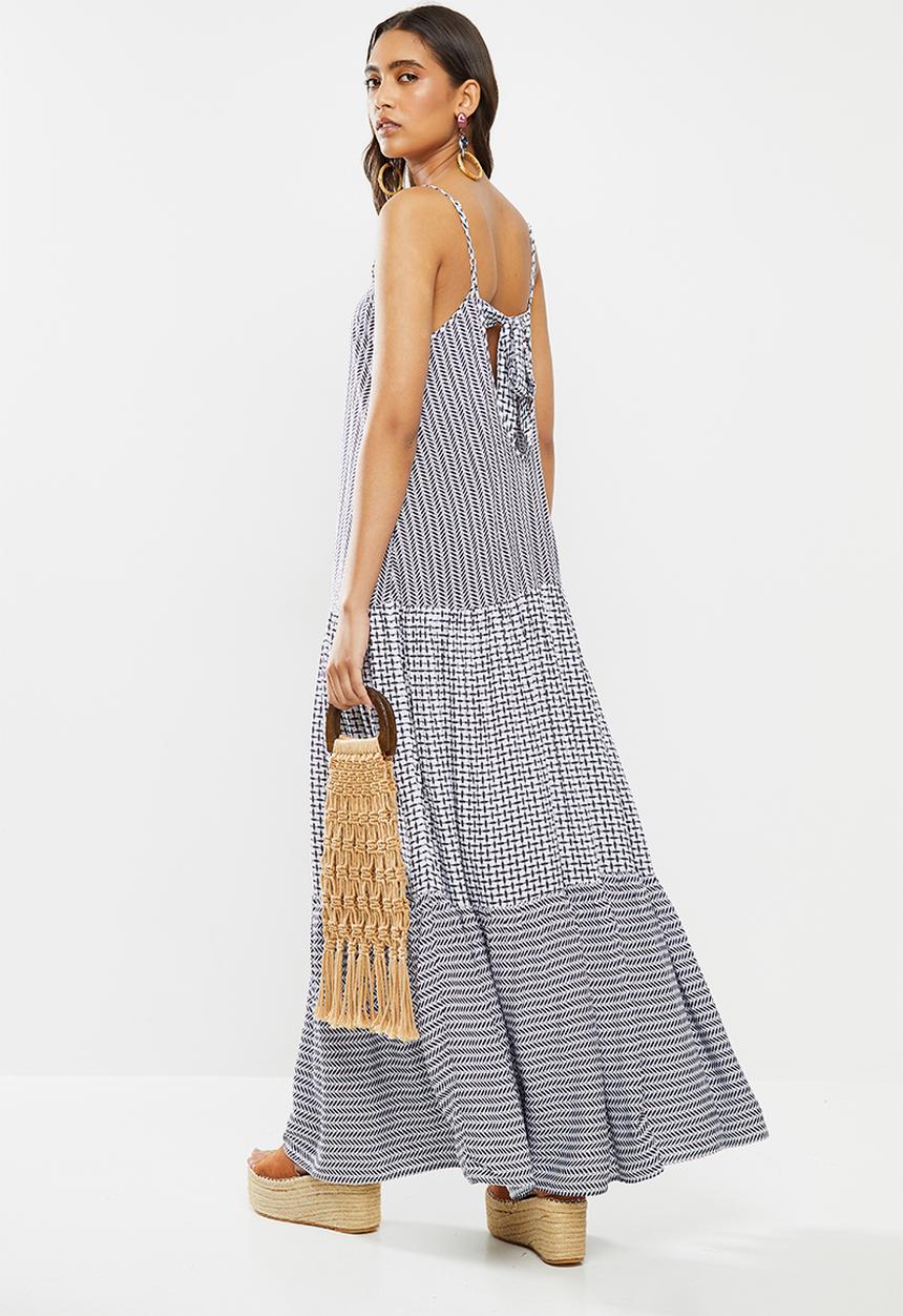 Me&B - Print mixing maxi sundress with back bow detail - multi 