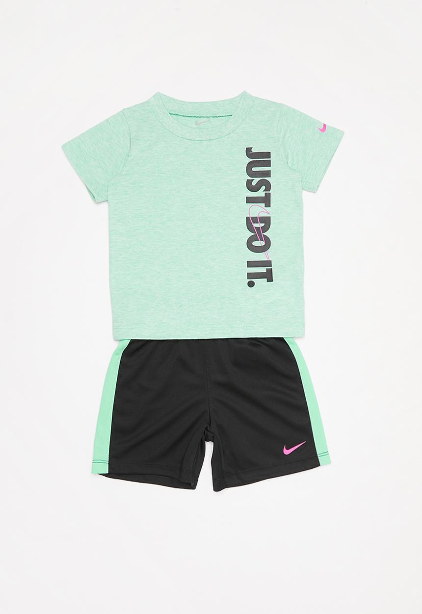 Nike - Nike boys just do it top & short set - black & green 