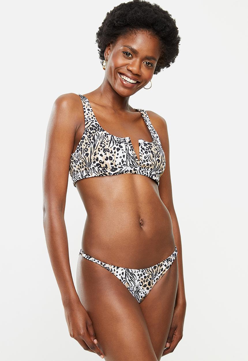 Cotton On - Tanga cheeky bikini bottom - black & beige 